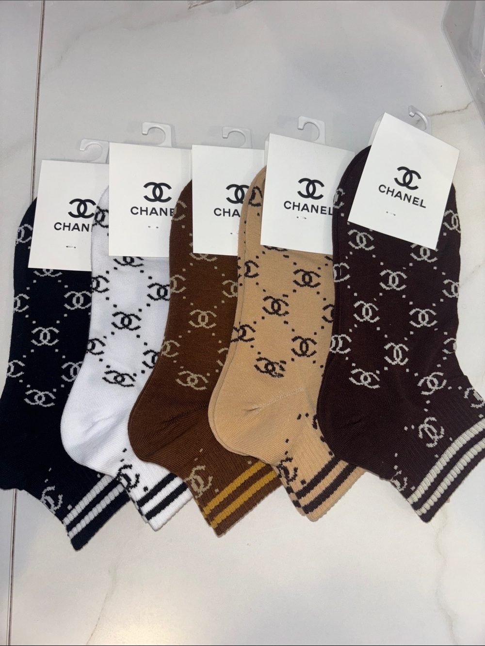 Monogram Ankle Socks - Black, White, Brown, Tan, Dark Brown